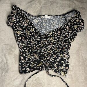 Floral Black Ruched Women's Top